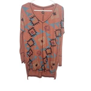Double D Ranch rust Embroidered Top Tunic aztec southwestern EUC size medium